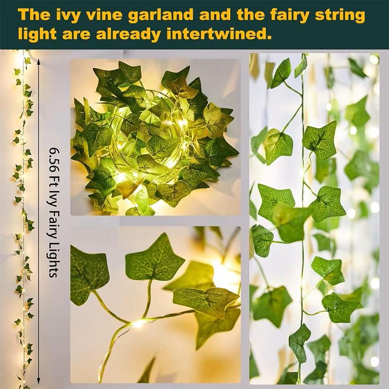 Xiaomi 2M Green Leaf String Lights Artificial Ivy Vine Fairy Light Wedding Party Decoration Christmas Home Room Decor Wall Plant Wreath