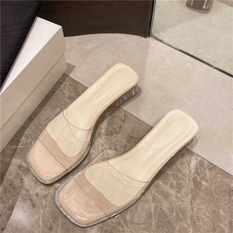 Крутые шлепанцы на танкетке, женские, лето 2025, новая мода, прозрачная танкетка, хрустальные туфли, модные шлепанцы на толстой подошве для улицы