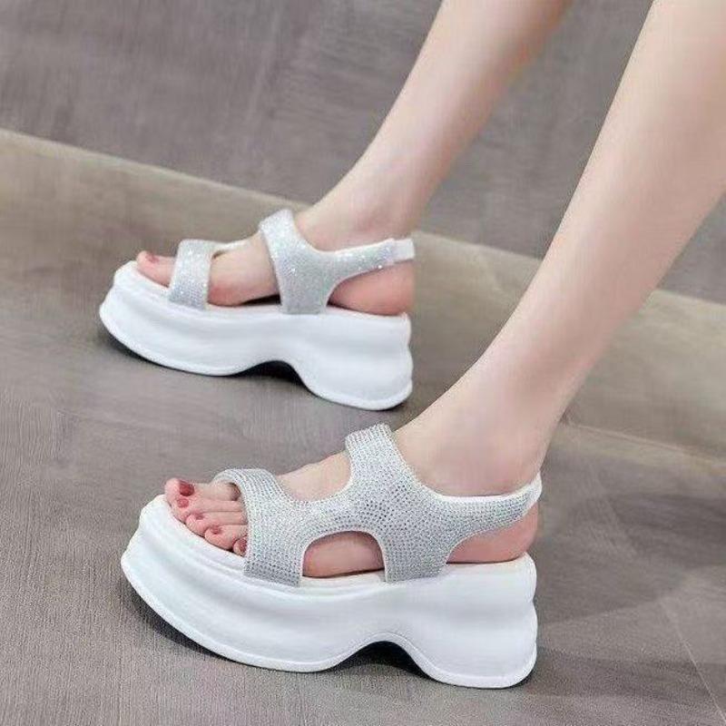 Женские летние новые туфли на толстой подошве со стразами, модные и универсальные