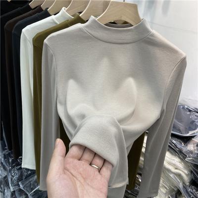 Женская нижняя рубашка 2XL, женская хлопковая футболка с длинными рукавами, осенне-зимняя новая полуводолазка, универсальный внутренний топ