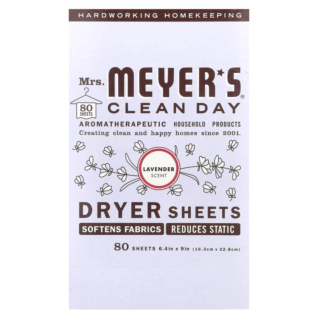 Mrs. Meyers Clean Day Dryer Sheets, Lavender, 80 Sheets