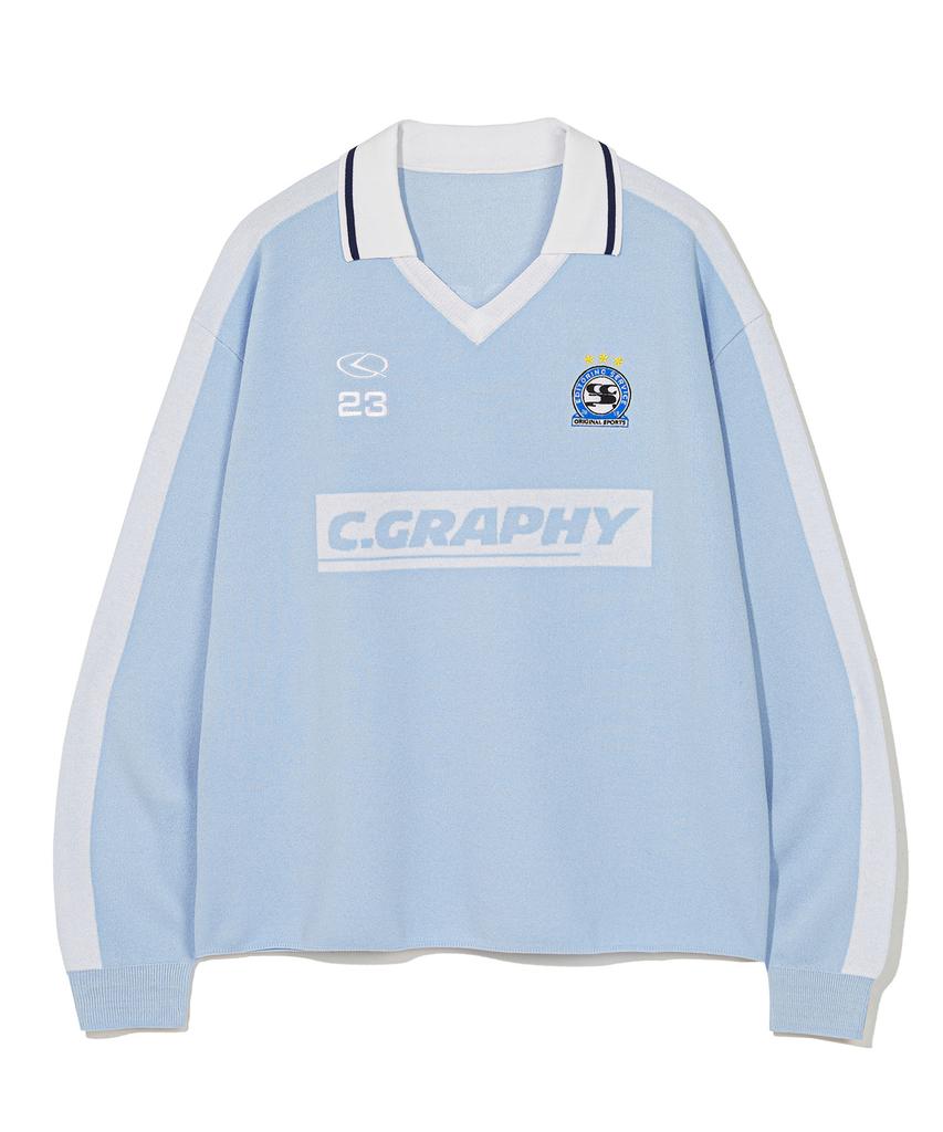 CGP C.Graphy Soccer V-Neck Collar Knit_Sky Blue