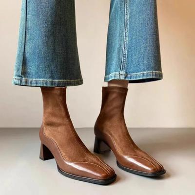 Осенние женские ботинки челси, модные женские ботинки-ботильоны с квадратным носком и молнией, на толстом каблуке, туфли на каблуке, женские сапоги-носки