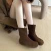 European American Mid Length Cotton Boots 2024 New Winter Plush Flat Bottomed Boots Street Style Short Leg Shoes Zapatos Mujer