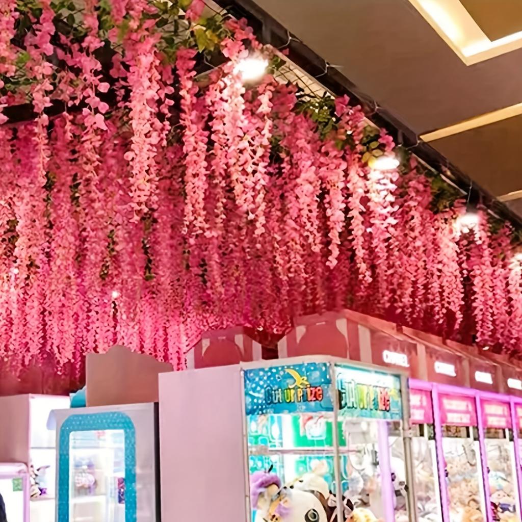 12 шт.-Глициния для украшения дома, искусственная цветочная лоза, торговый центр, свадебное украшение, арочное оформление лозой для создания атмосферы