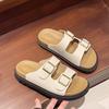 Thick-soled Cool Slippers for Women To Wear Summer New Retro Leather Buckle One-word Slippers Beach Casual Sandals