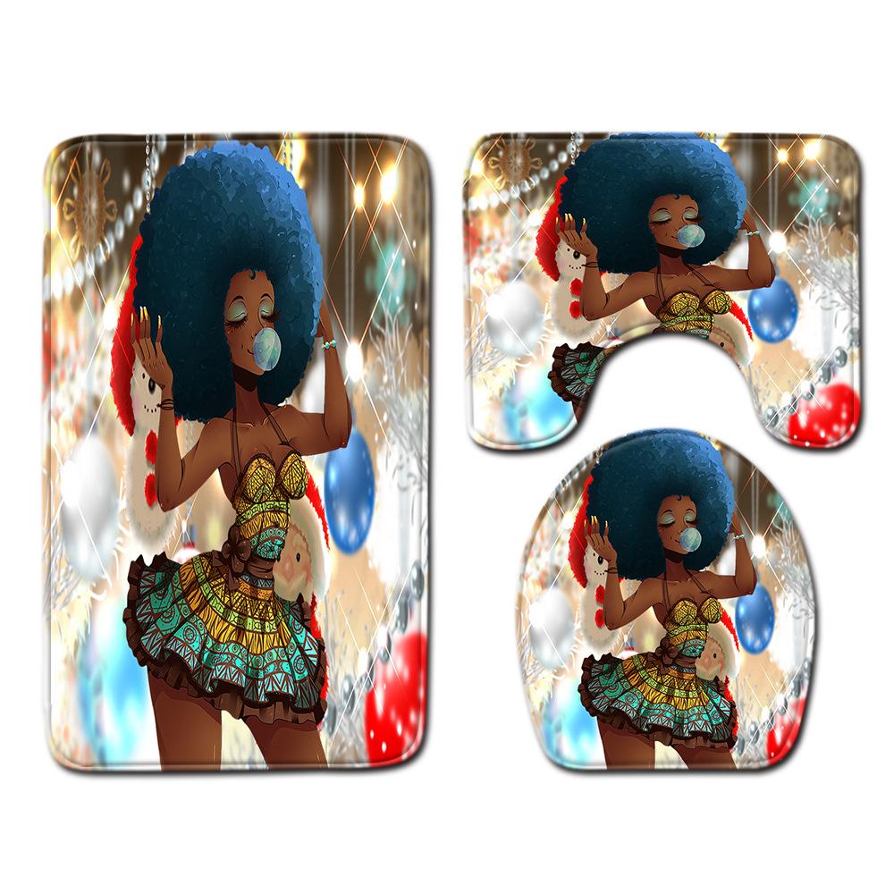African Women'S Bathroom Floor Mat Three-Piece Bathroom Carpet Toilet Mat Set Doormat Bathroom Non-Slip Mat