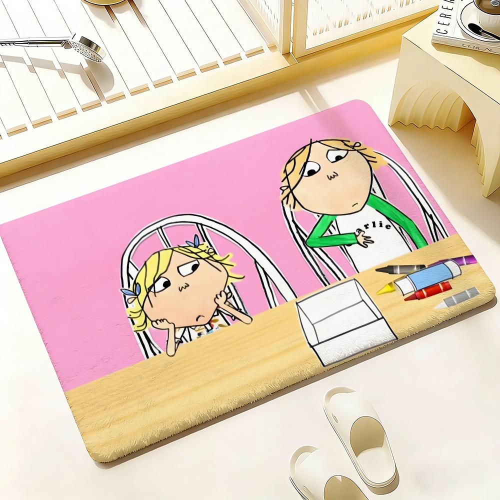 C-Charlie and Lola anime Floor Mat Bedroom Living Room Flannel Door Mat Non-Slip Home Decor