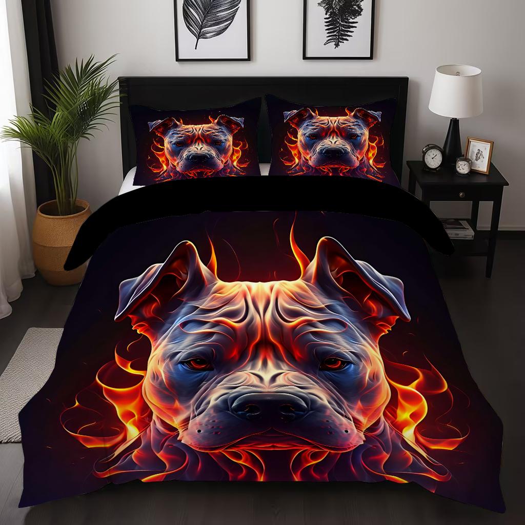 Крутой Пес Пламя 3D Печатный Пододеяльник Наволочка Мягкий Полиэстер Постельные Принадлежности Аксессуары Домашний Декор Животная Тема Комплекты Пододеяльников