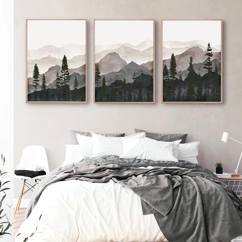 3PCS Nordic Painting Canvas Print Abstract Forest Mountain Nature Landscape Wall Art for Living Room Bedroom Office Home Decor