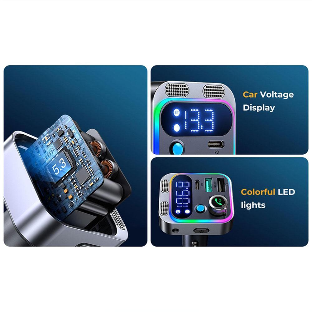 Новый Bluetooth-адаптер 48 Вт PD QC3.0 автомобильный Bluetooth 5.2 FM-передатчик для автомобиля с двумя микрофонами и глубоким басом, зарядное устройство Aux Bluetooth