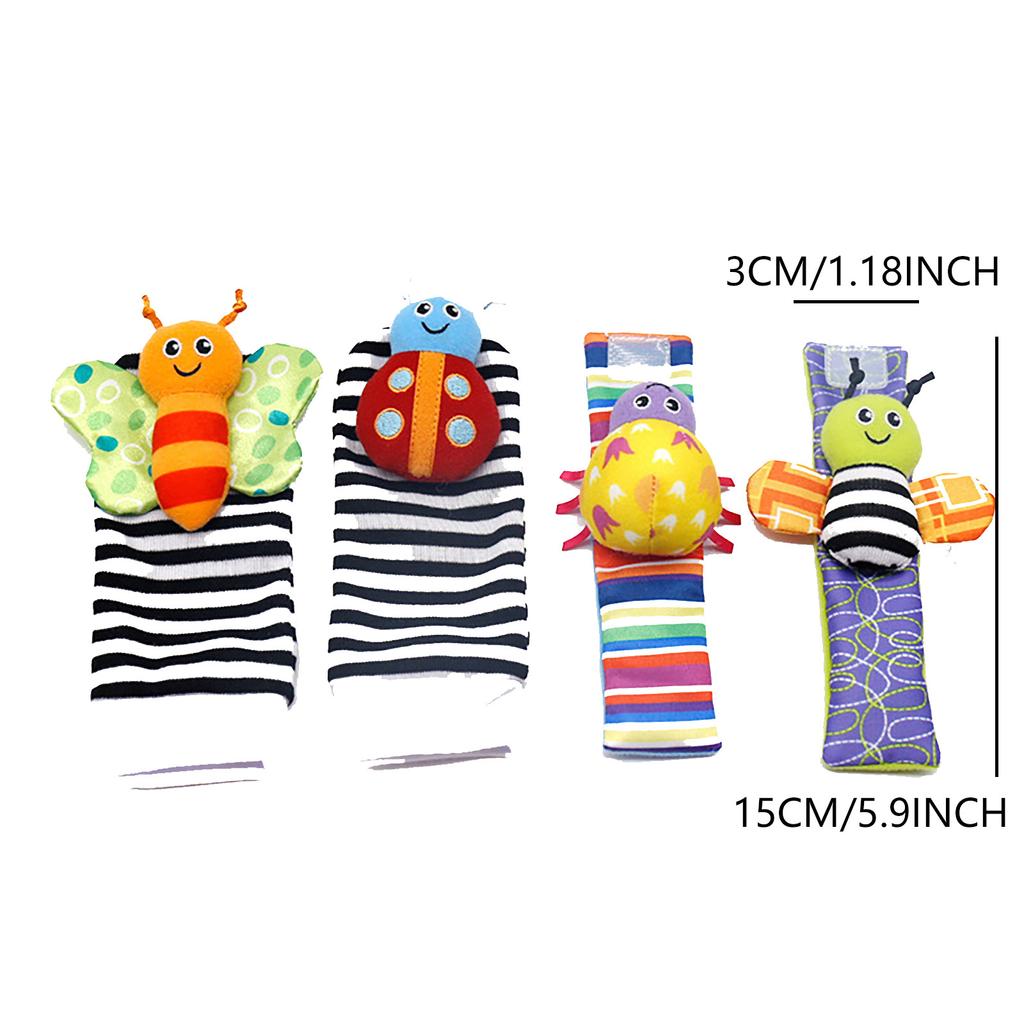 4 шт./компл. Милые носочки для новорожденных с животными, игрушки, погремушки на запястье и носочки-искатели ножек для младенцев