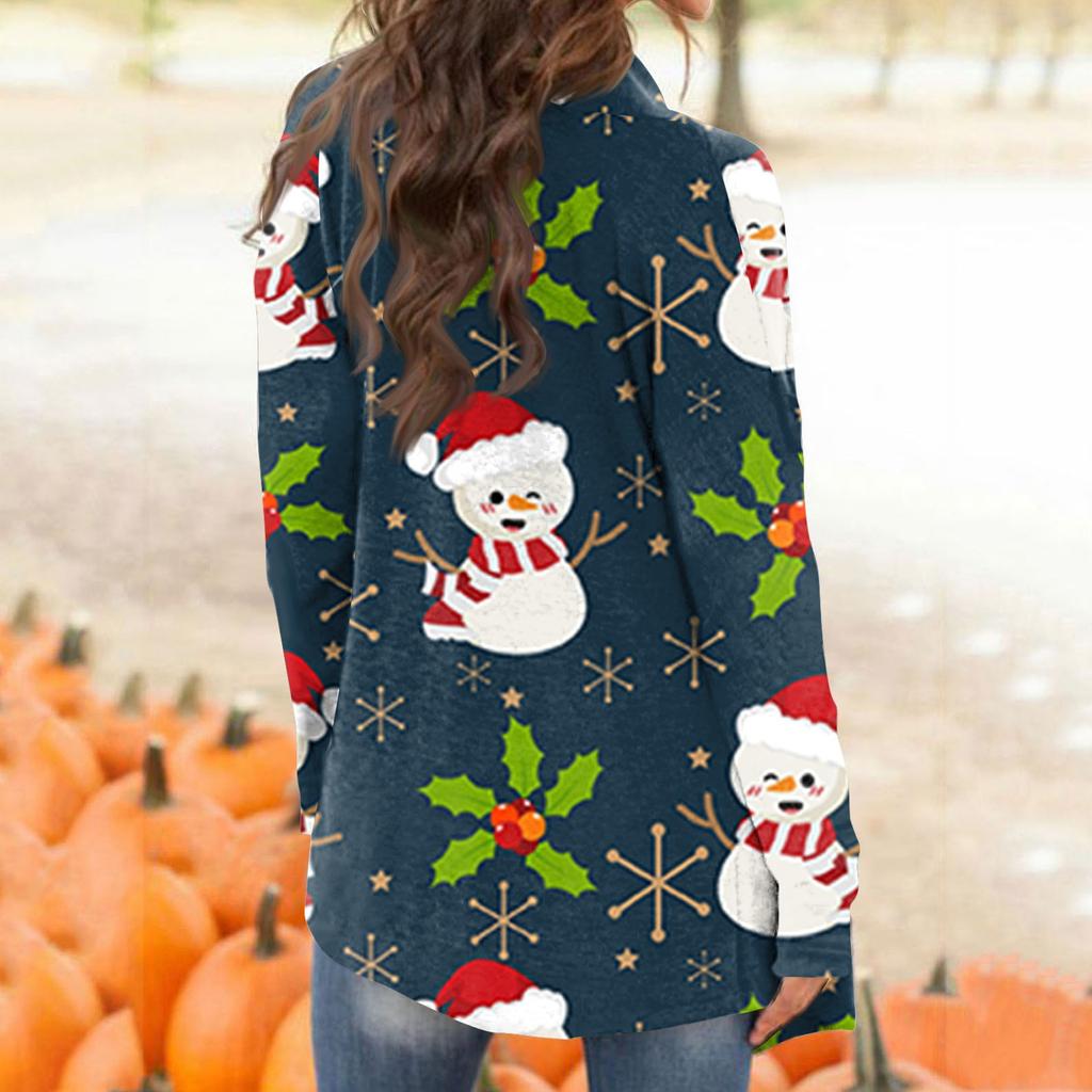 Женская мода, повседневный рождественский принт, кардиган средней длины, куртка, пальто