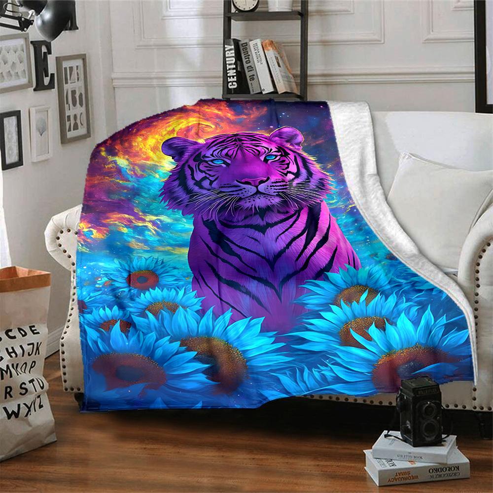 1pc Cosmic Tiger Blanket - Lightweight Flannel Fleece with Digital Printing, Soft Warm for Sofa, Travel, Camping, Office yy251018338