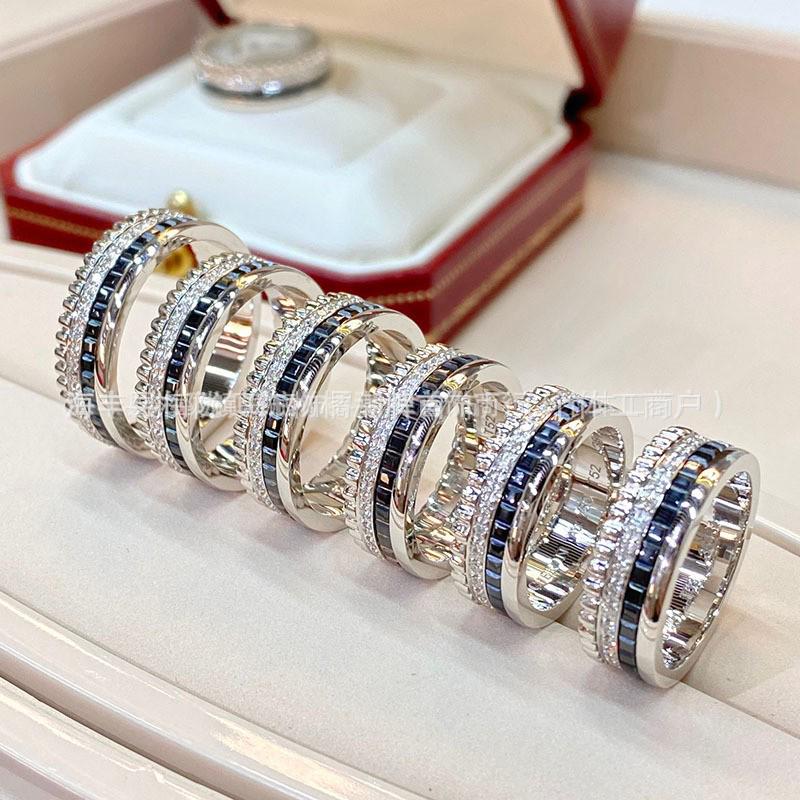 Baojia Высококлассное керамическое вращающееся кольцо для пары с черными бриллиантами - Роскошное и универсальное для мужчин и женщин