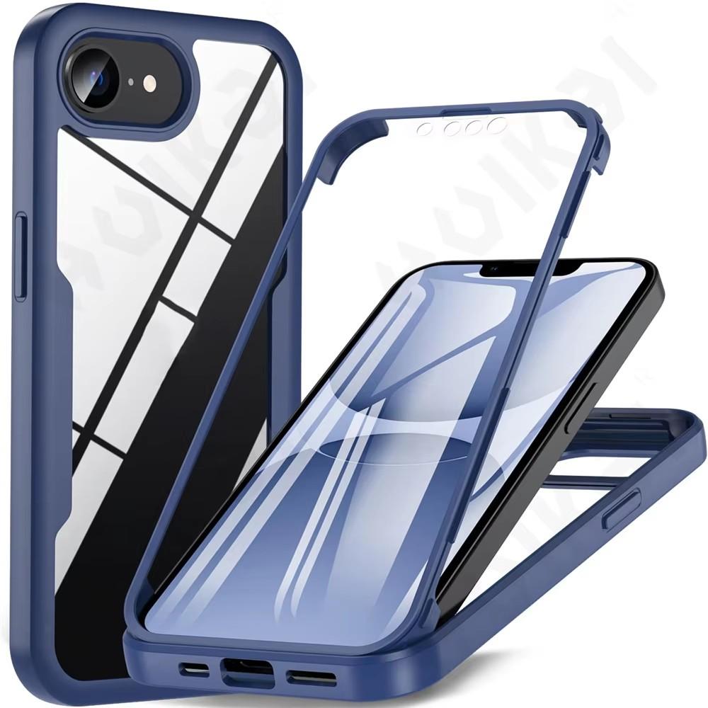 Чехол для iPhone 16E 2025 16 15 14 11 12 13 Pro Max Plus XS XR 8 Plus 360 Полная Противоударная Силиконовая Защита Экрана Чехол для Телефона
