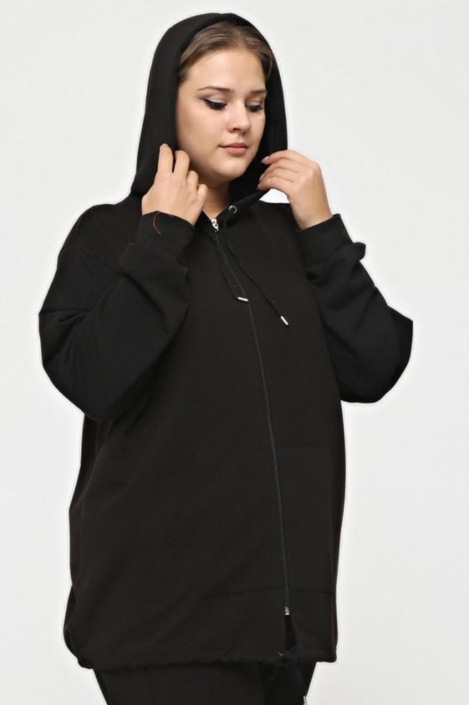 Женский стиль, толстовка большого размера, большой размер, модель на молнии с капюшоном, 2 кармана, длинный зеленый Спортивный и повседневный свитшот зеленого цвета