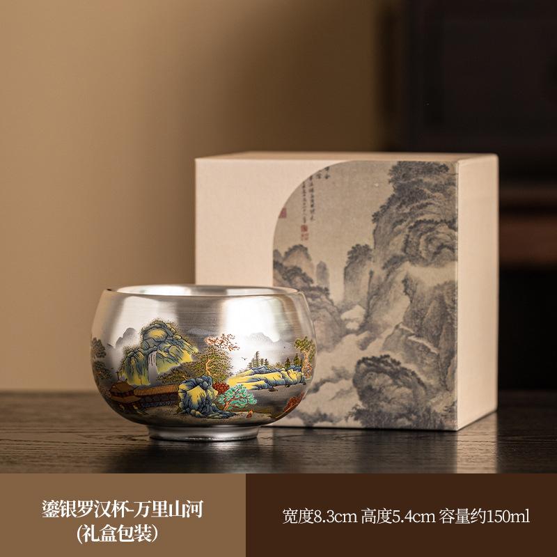 Чайная чашка в стиле «шинуазри», серебряная 999 пробы, одинарная чайная чашка в стиле «шинуазри», серебряная позолоченная, керамическая чайная чашка в стиле кунг-фу, большая подарочная чашка для высокого столика