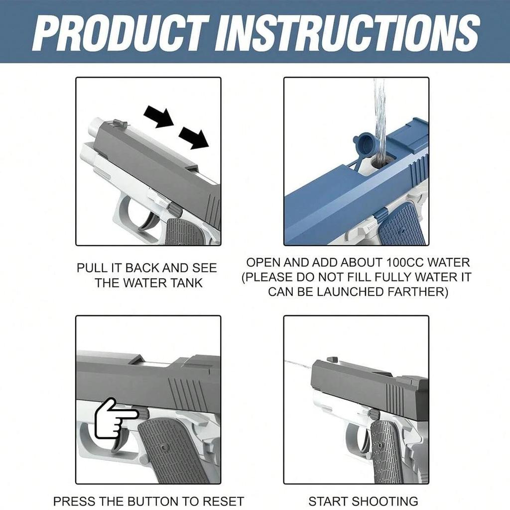 M1911 Водяные пистолеты Игрушечный пистолет Водяные пистолеты, Летние игры для стрельбы в бассейне на пляже Игрушки для улицы, Водяной бластер Пистолет Мальчик Дети Подарок для взрослых
