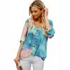 Women's Fashion Plus Size Autumn Tie Dye Button Loose Tops T Shirts Long Sleeve V Neck Casual Blouses