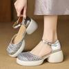 Fashion Thick-heeled Woven Bag Head Sandals Women's Summer 2025 New Versatile Height-increasing Casual Hollow Pig Cage Shoes