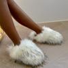 2025 Женские зимние тапочки из енотового меха, теплые плюшевые шлепанцы, тапочки из роскошного пушистого искусственного меха, домашняя хлопковая обувь, домашние меховые шлепанцы