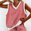 European and American style ins striped home pajamas pajama pants set women's V multi-color sleeveless vest shorts casual wear