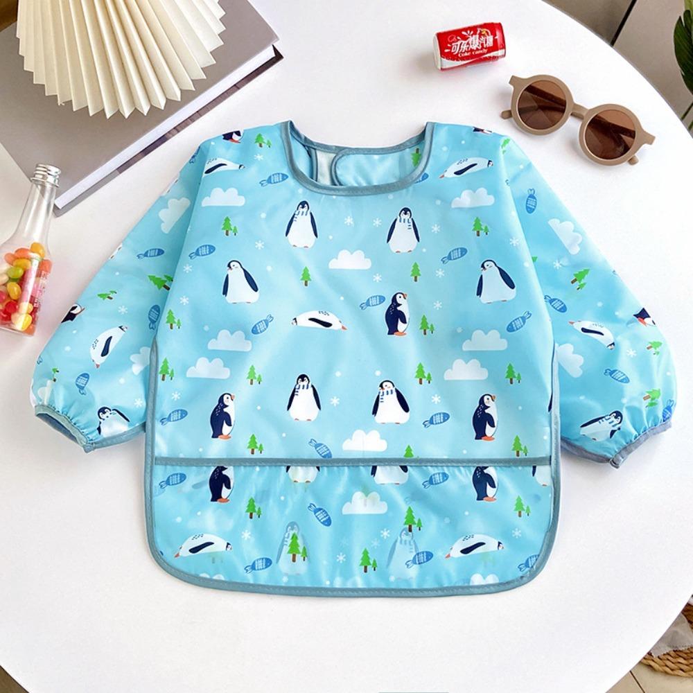 Adjustable Full Sleeve Apron Protective Front Long Sleeve Feeding Smock Durable Baby Bibs