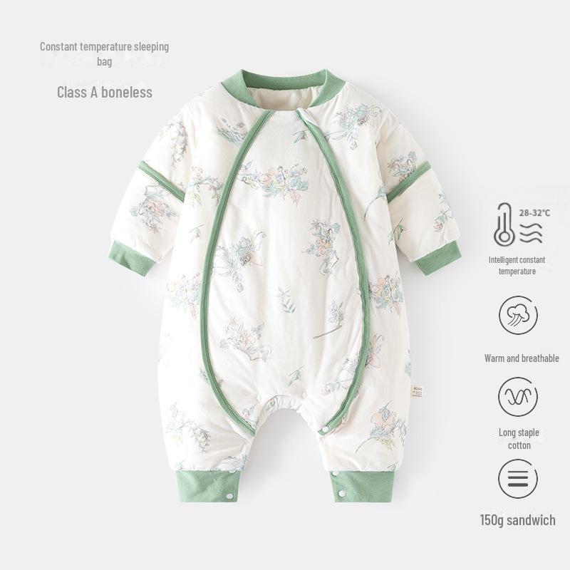 Спальный мешок для младенцев осень-зима: Пижама с подкладкой, раздельными штанинами, молнией для новорожденных, с защитой от ударов