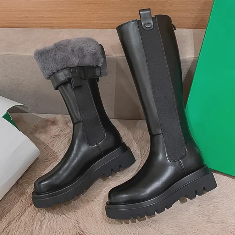 Женские зимние ботинки 2025 года на толстой подошве с меховой подкладкой