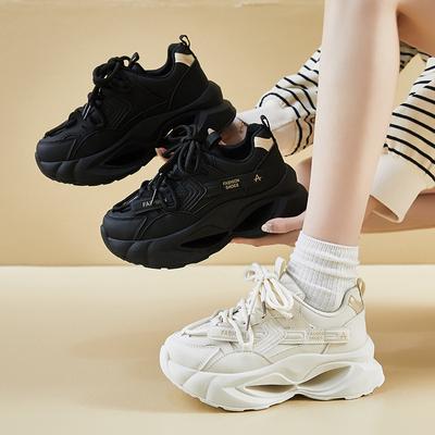 Кроссовки на толстой платформе для женщин, кроссовки на шнуровке, удобные нескользящие кроссовки из искусственной кожи для ходьбы, теннисные кроссовки, женские, легкие, спортивные, для папы