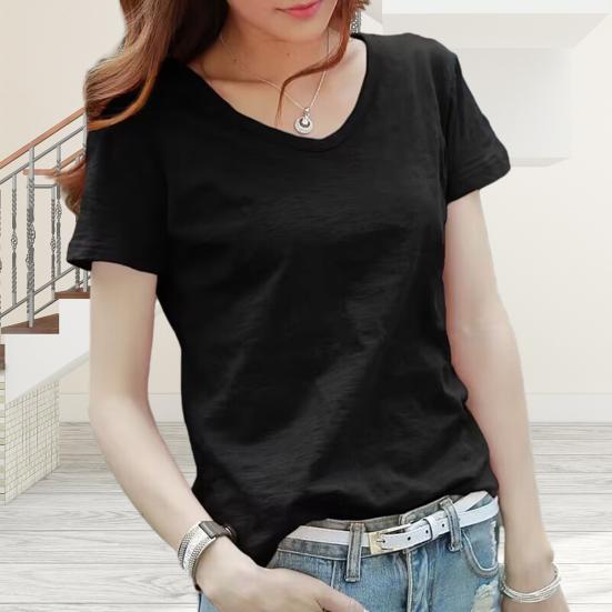 Женская футболка с V-образным вырезом, с коротким рукавом, свободного кроя, однотонная, мягкая