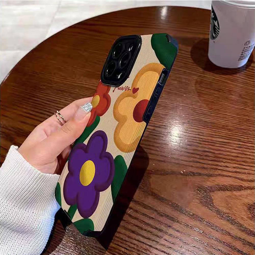 Fashion Silicone Leather Big Flower Phone Case For iPhone 14 15 16 Pro Max 11 12 13 Mini Soft Shockproof Full Cover