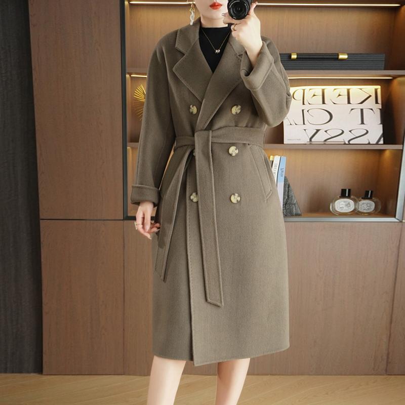 Женское пальто из 100% шерсти TIDENOVEL Осеннее шерстяное длинное пальто Ручной работы Пальто-бушлат Зимняя теплая шерстяная длинная куртка Пальто