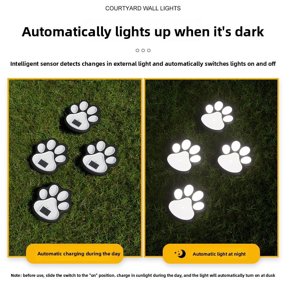Solar Paw Print Pathway Lights Outdoor Waterproof LED Garden Decor Automatic On Off Cat Dog Footprint Yard Lamp