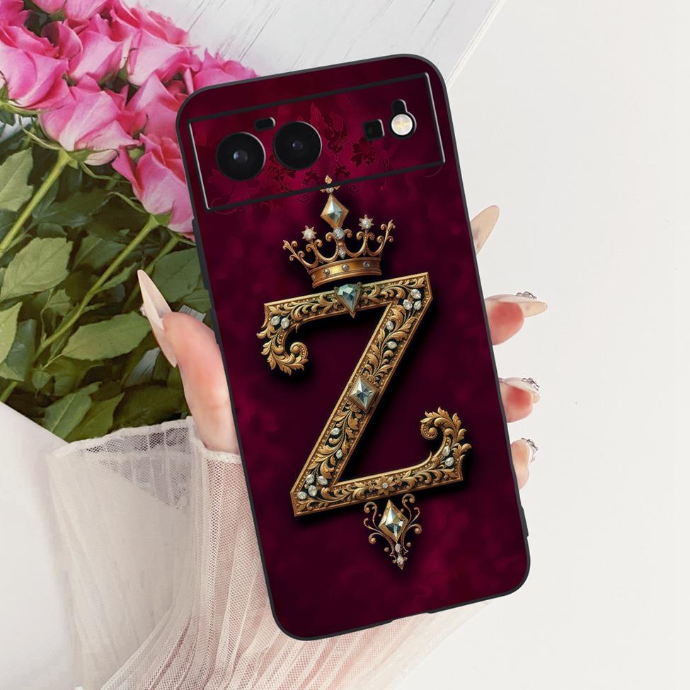 For Google Pixel 6 Case Silicone Luxury Crown A-Z Letters 2D Painted Soft Casing For Google Pixel6 G9S9B GB7N6 G9S9B16 GR1YH