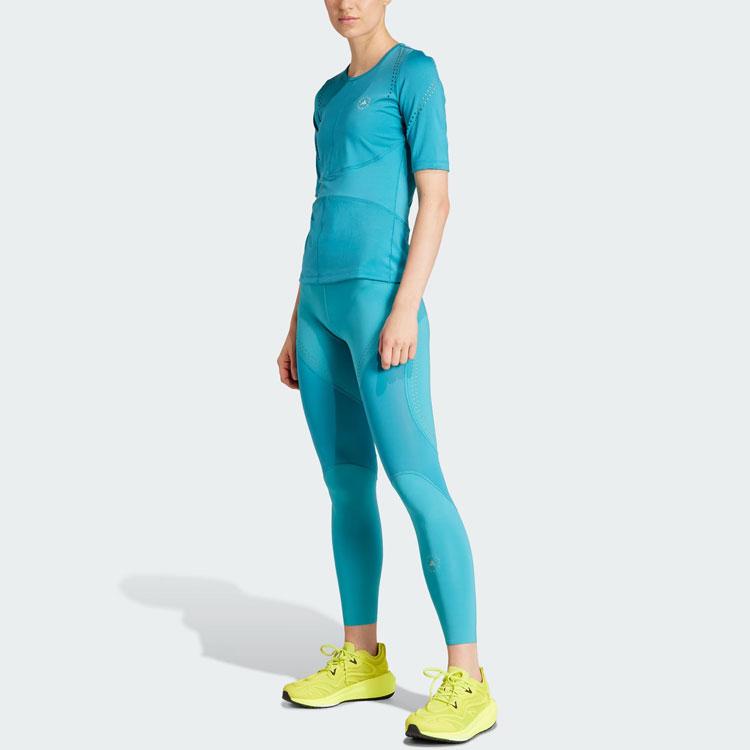 Adidas X Stella McCartney Collaboration Letter Logo Print Tight Fitness Leggings Women Leggings Gulf-Blue IA1510