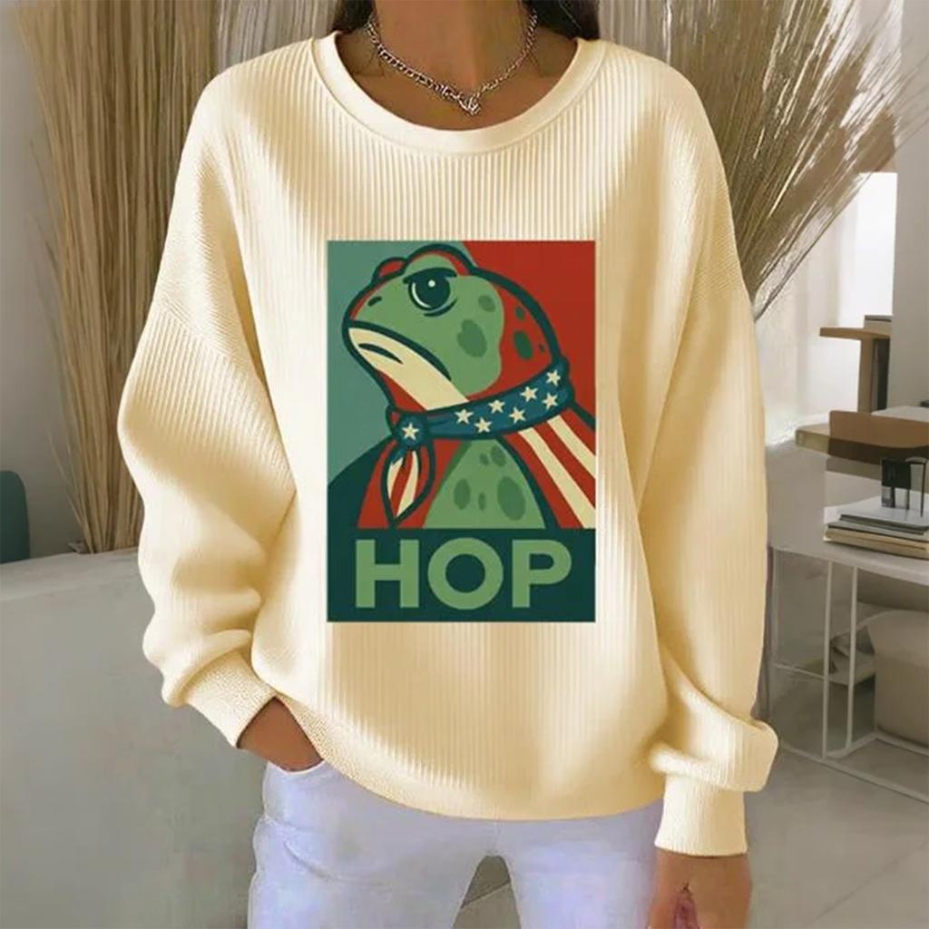 Women's Loose Comfortable Casual And Fashionable Round Neck Pattern Long Sleeved Sweatshirt