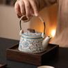 Chinese Ru Kiln Blue and White Teapot Home Vintage Handmade Ceramic Handle Pot Kung Fu Tea Set Tea Infuser