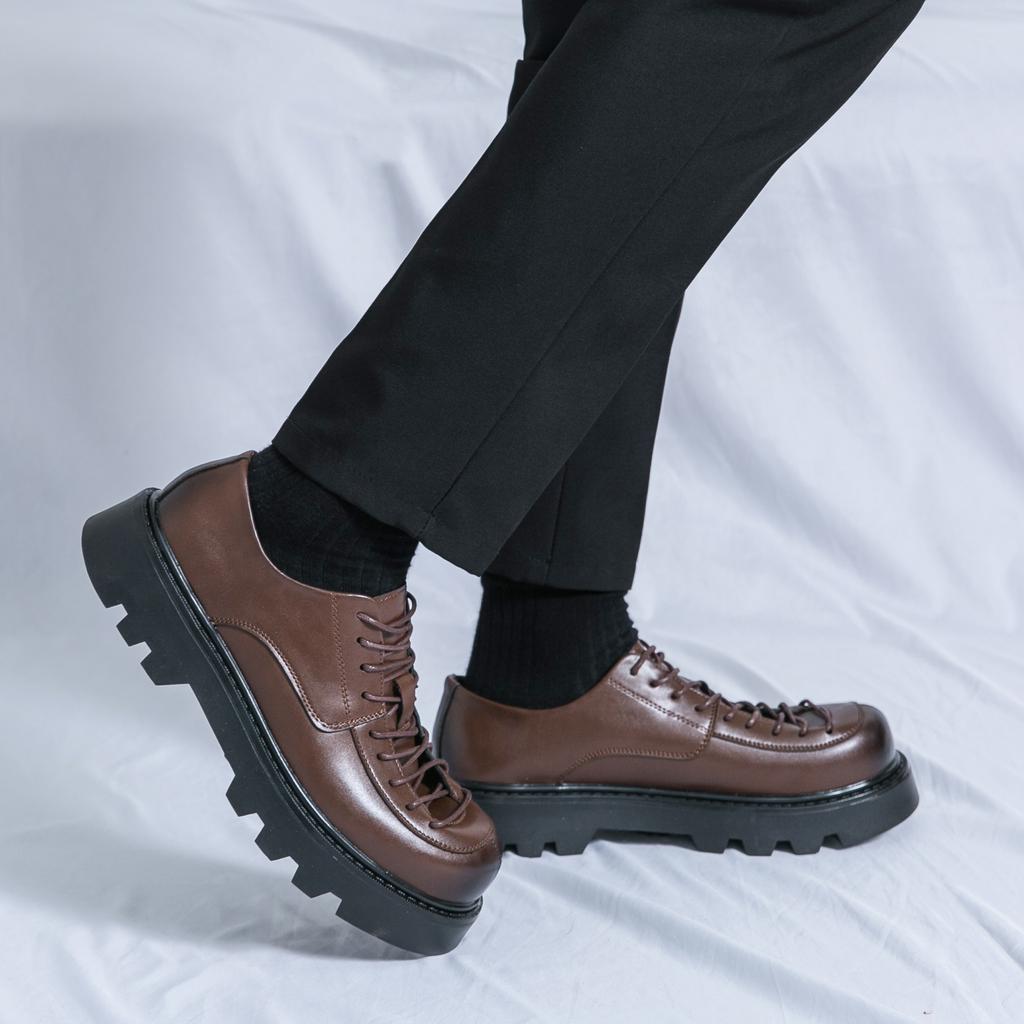Модные повседневные мужские туфли с квадратным носком, деловые, мужские, универсальные, кожаные, на платформе, оксфорды, обувь на шнуровке, толстые, мужские, дерби