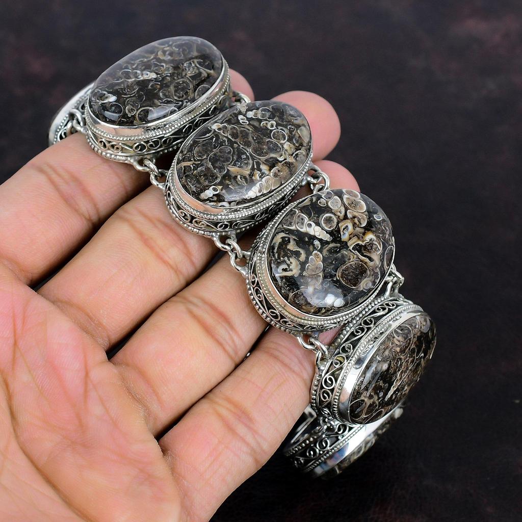 Turritella Agate Gemstone Bracelet Antique Vintage Bracelet 925 Sterling Silver Bracelet Handmade Adjustable Chain Bracelet Gifts For Friend