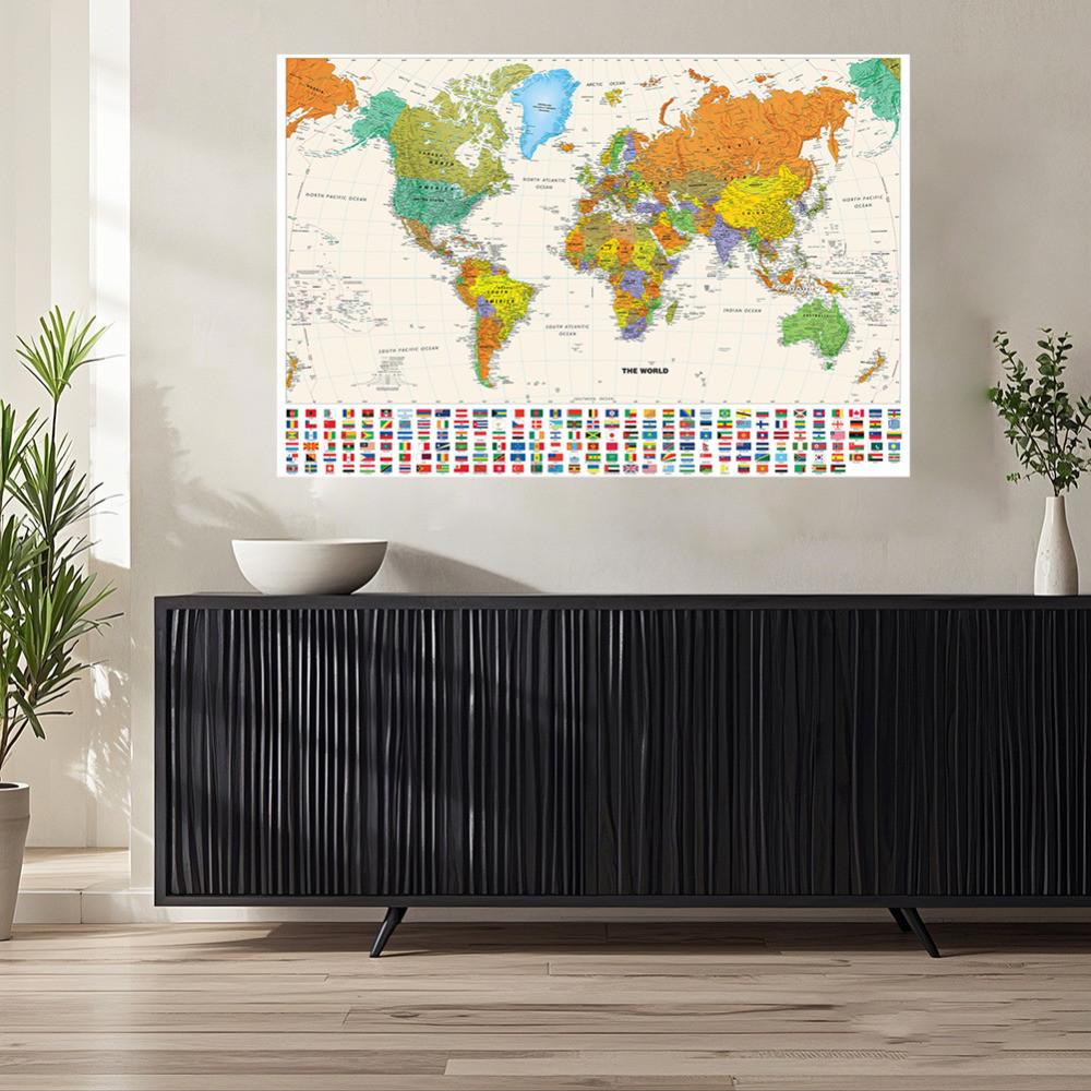 Карта мира - страны с городами, карта мира без рамы, настенный декор для гостиной, спальни, дома, офиса, современное искусство, инструмент для путешествий