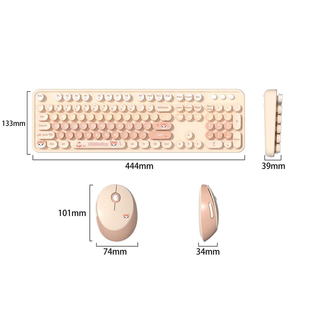 Mofii Беспроводная клавиатура и мышь в комплекте, 2,4 ГГц ретро полноразмерная клавиатура с цифровой панелью и симпатичная беспроводная мышь для компьютера ПК