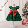 Девочки с большим бантом на рождественскую карнавальную вечеринку платье детское винтажное зеленое Санта-Клаус подарок для девочки молодая красная решетка принцесса новое платье