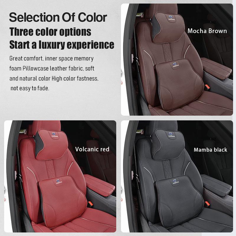 Car Leather Headrest Lumbar Memory Foam Neck Pillow Accessories For Volvo XC90 V90 V60 XC60 V40 EC40 EX40 S80 S60 S90 C40 XC40