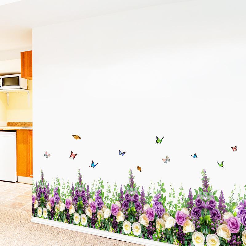 Настенные наклейки для гостиной спальни минималистичные плинтусы цветы розы растения креативная линия талии фоновые картины настенное искусство домашний декор