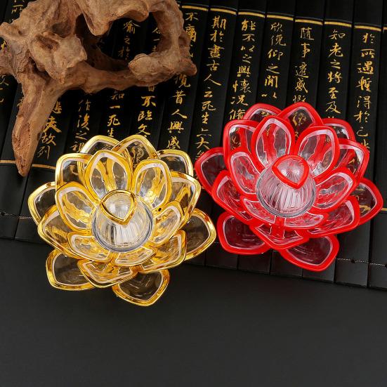Diwali LED Lotus Candle Lamp Battery Operated Electronic Flameless Candles Buddhist Tabletop Night Light for Temple Desktop Centerpiece