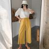 Женские летние осенние хлопковые льняные брюки с высокой талией, однотонные широкие укороченные брюки