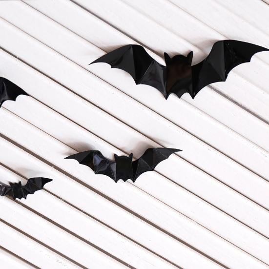 16 Pcs Halloween 3D Lighted Bat LED Bat Wall Stickers with Purple Light Spooky Light-up Glowing Bat Clings for Home Bar Halloween Party Decor