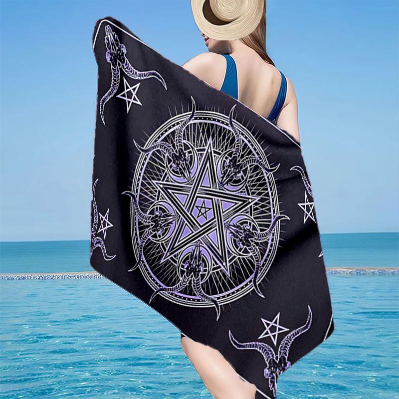 Pentagram And Moon Artwork Beach Towel, Super Soft Microfiber, Gift for Her/Him, Birthday, for Pool, Beach, Travel, Home Decor Fan gifts
